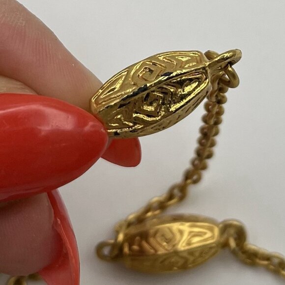 Vintage Gold Tone Chain Necklace w/ Embossed Oval Beads Retro Costume Boho MCM - Picture 5 of 5